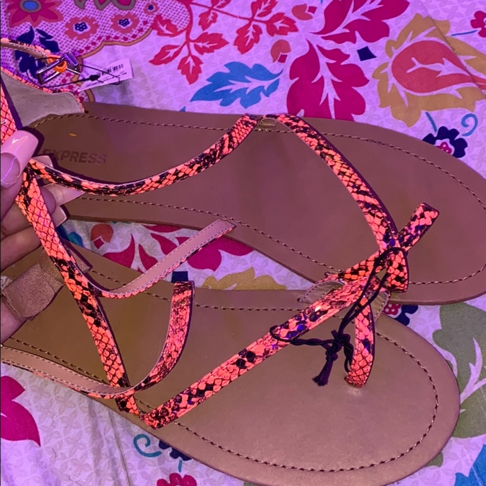 Peach colored, and snake print sandals (express)